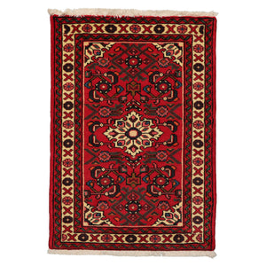 2x3 Rust, Ivory, Blue Color Hand Knotted Abadeh Wool Traditional Oriental Rug