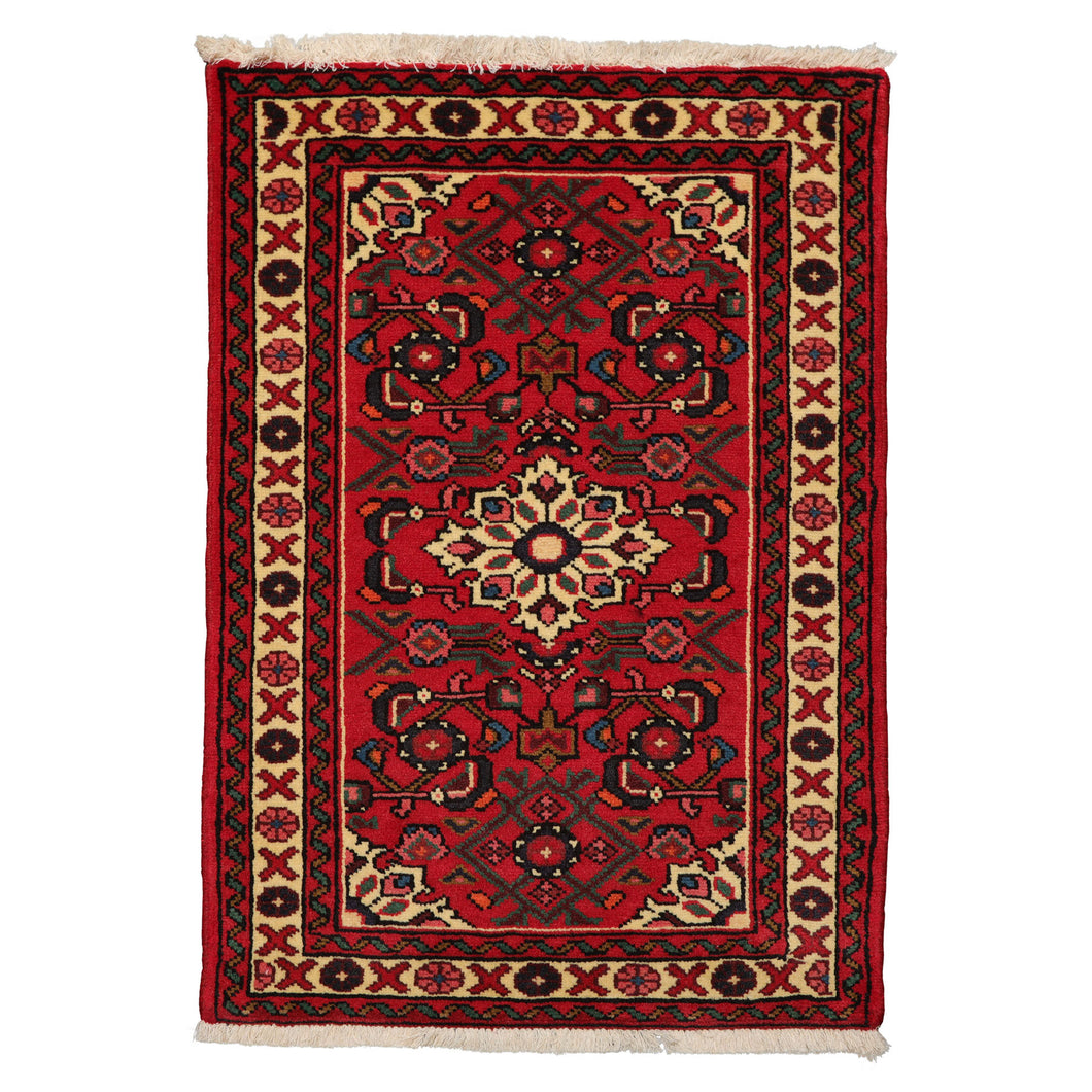 2x3 Rust, Ivory, Blue Color Hand Knotted Abadeh Wool Traditional Oriental Rug