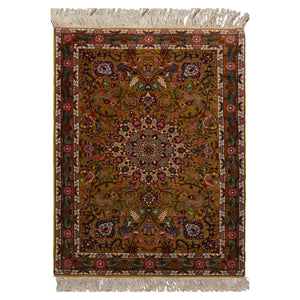 3x5 Mustard, Ivory, Green Color Hand Knotted Tabriz Wool & Silk Traditional Oriental Rug