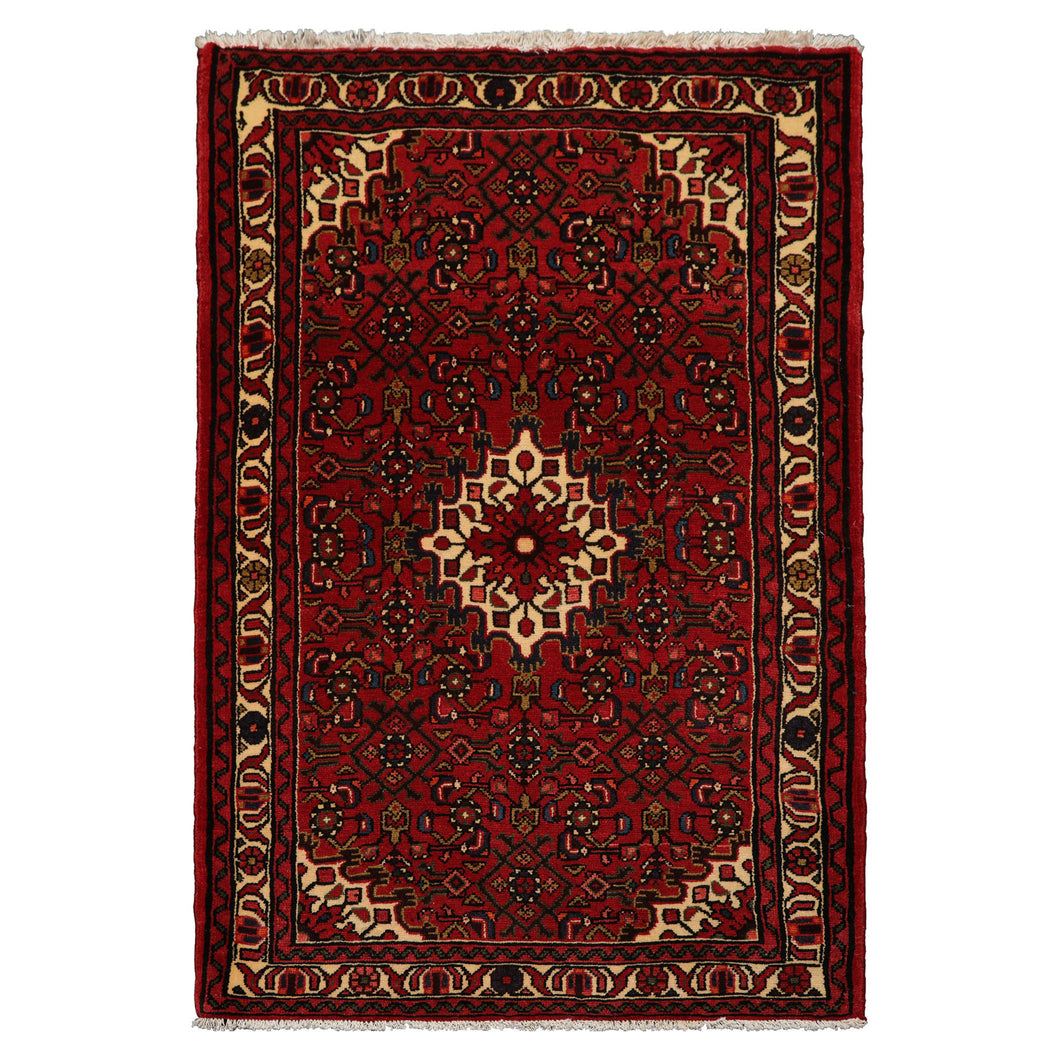 3x5 Rust, Ivory, Blue Color Hand Knotted Abadeh Wool Traditional Oriental Rug