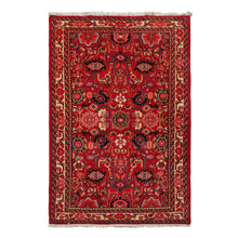 3x5 Red, Ivory, Green Color Hand Knotted Abadeh wool Traditional Oriental Rug