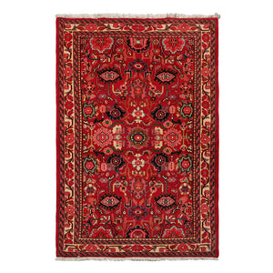 3x5 Red, Ivory, Green Color Hand Knotted Abadeh wool Traditional Oriental Rug