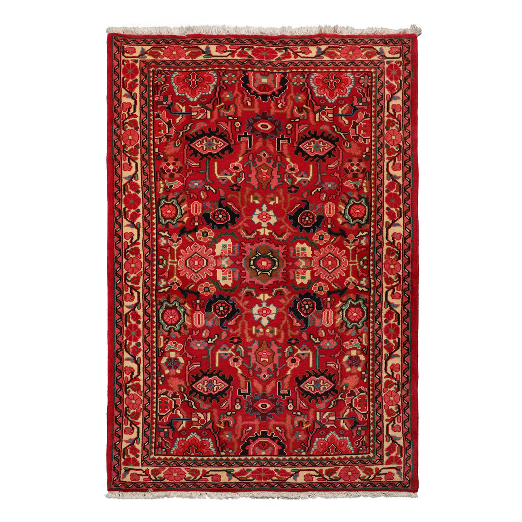 3x5 Red, Ivory, Green Color Hand Knotted Abadeh wool Traditional Oriental Rug
