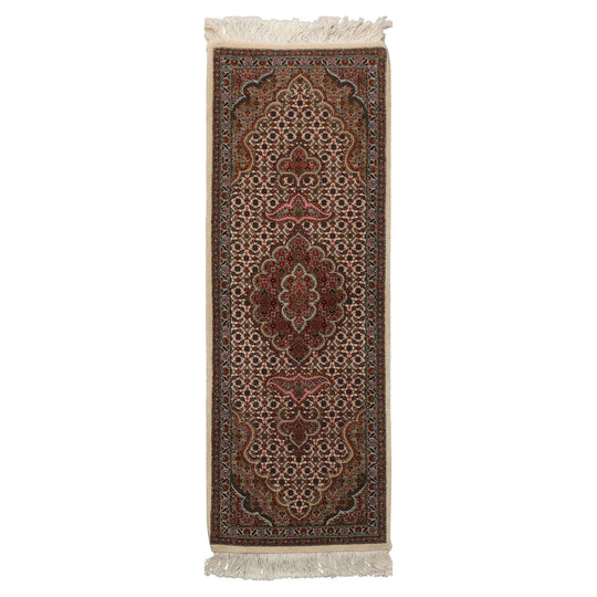 1'4''x4'1'' Runner Hand Knotted Wool & Silk Ivory Tabriz Traditional Rug