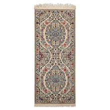 Runner Ivory, Blue, Maroon Color Hand Knotted Nain Wool & Silk Traditional Oriental Rug
