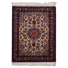 2x3 Beige, Navy, Red Color Hand Knotted Isfahan Wool & Silk Traditional Oriental Rug