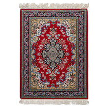 2x3 Red, Blue, Pistacchio Color Hand Knotted Isfahan Wool & Silk Traditional Oriental Rug