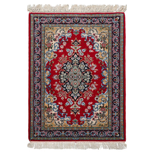 2x3 Red, Blue, Pistacchio Color Hand Knotted Isfahan Wool & Silk Traditional Oriental Rug