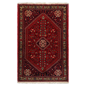 3x5 Red, Navy, Ivory Color Hand Knotted Abadeh Wool Traditional Oriental Rug