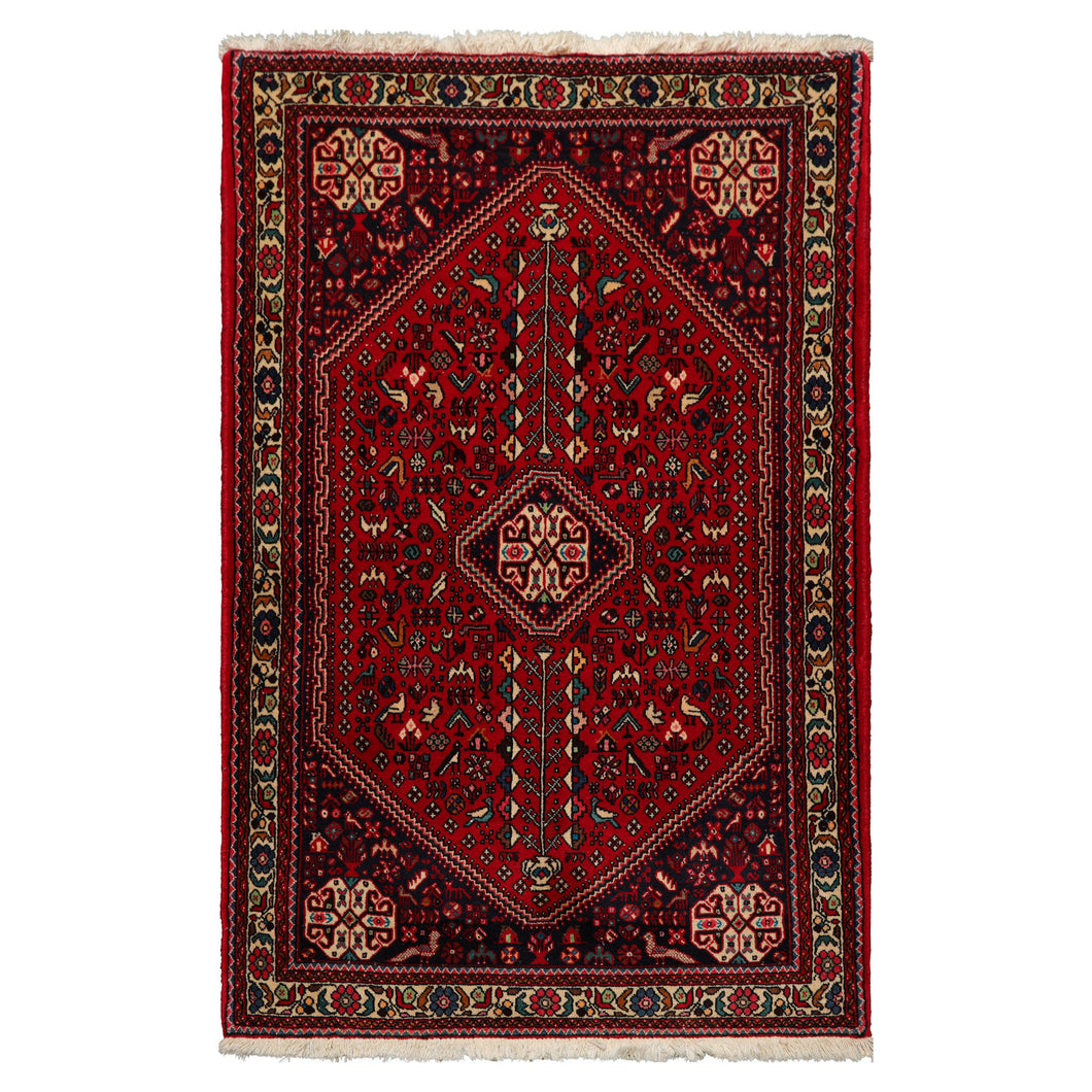 3x5 Red, Navy, Ivory Color Hand Knotted Abadeh Wool Traditional Oriental Rug