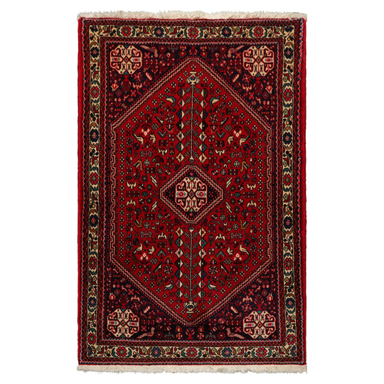3'3''x5 Hand Knotted Wool Red Abadeh Traditional Rug