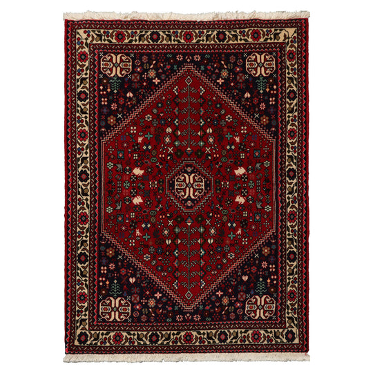 3'7''x5'1'' Hand Knotted Wool Red Abadeh Traditional Rug