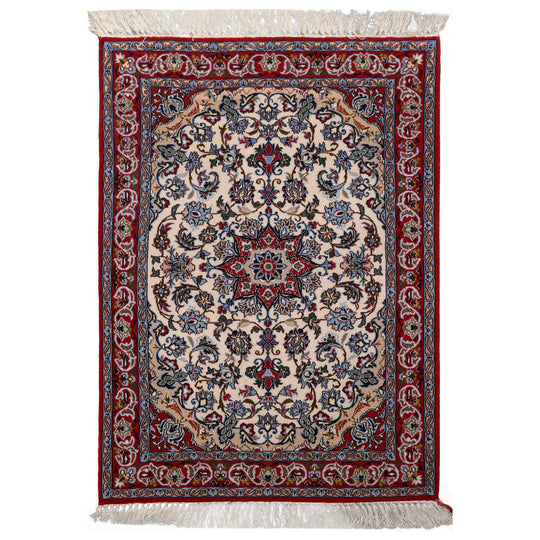 2'4''x3'4'' Hand Knotted Wool & Silk Ivory Isfahan Traditional 500 KPSI Rug