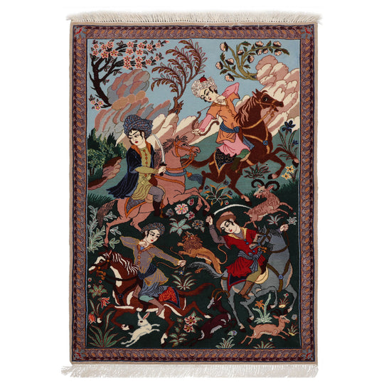 3x4'3'' Hand Knotted Wool & Silk Green Isfahan Traditional 600 KPSI Rug