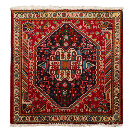 2'3''x2'3'' Square Hand Knotted Wool Navy Abadeh Traditional Rug