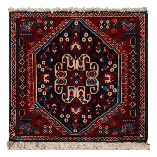 2'4''x2'4'' Square Hand Knotted Wool Navy Abadeh Traditional Rug