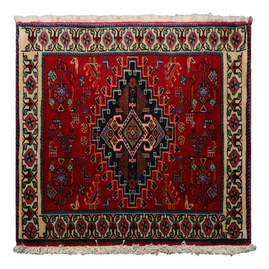 2'2''x2'2'' Square Hand Knotted Wool Red Abadeh Traditional Rug