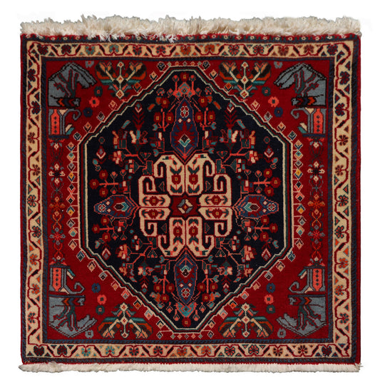 2'2''x2'2'' Square Hand Knotted Wool Navy Abadeh Traditional Rug