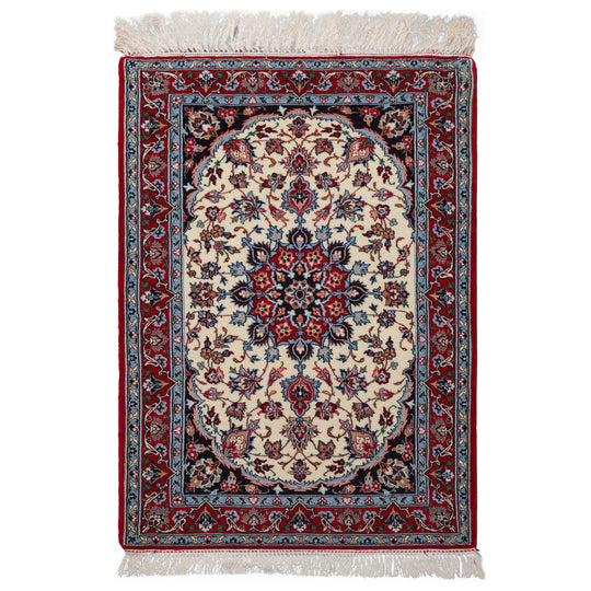 2'4''x3'7'' Hand Knotted Wool & Silk Ivory Isfahan Traditional 500 KPSI Rug