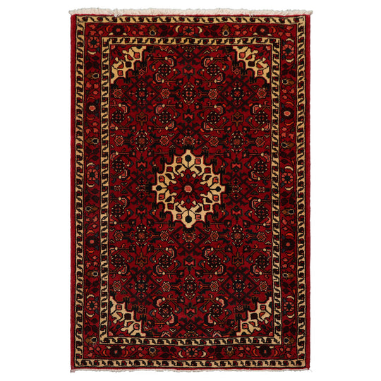 3'6''x5'3'' Hand Knotted Wool Red Abadeh Traditional Rug