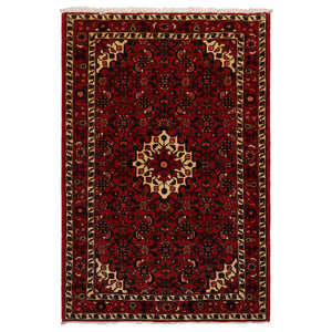 3x5 Red, Ivory, Blue Color Hand Knotted Abadeh Wool Traditional Oriental Rug