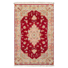 2x4 Fuschia, Rose, Ivory Color Hand Knotted Tabriz Wool & Silk Traditional Oriental Rug