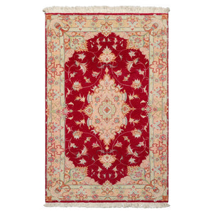 2x4 Fuschia, Rose, Ivory Color Hand Knotted Tabriz Wool & Silk Traditional Oriental Rug