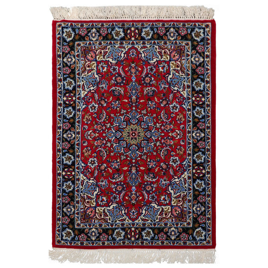 2'3''x3'5'' Hand Knotted Wool & Silk Red Isfahan Traditional 300 KPSI Rug