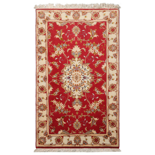 2'4''x4 Hand Knotted Wool & Silk Rose Tabriz Traditional 300 KPSI Rug