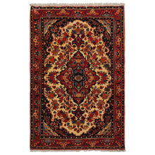 3x5 Ivory, Rust, Navy Color Hand Knotted Sarouk Wool Traditional Oriental Rug