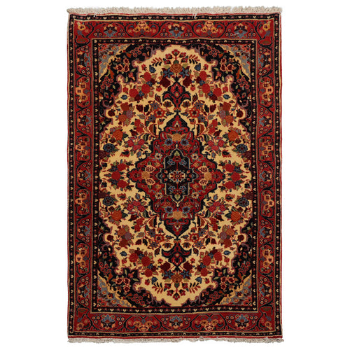 3x5 Ivory, Rust, Navy Color Hand Knotted Sarouk Wool Traditional Oriental Rug