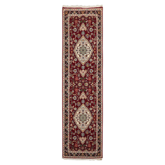 2'8''x10'2'' Runner Hand Knotted Wool & Silk Maroon Tabriz Traditional 300 KPSI Rug