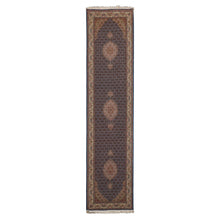 Runner Blue, Ivory, Brown Color Hand Knotted Tabriz Wool & Silk Traditional Oriental Rug