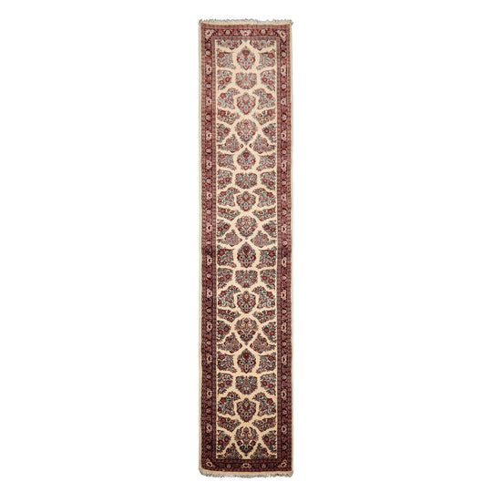 2'9''x13'1'' Runner Hand Knotted Wool Ivory Sarouk Traditional Rug