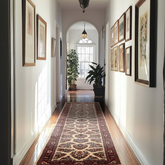 2'9''x13'1'' Runner Hand Knotted Wool Ivory Sarouk Traditional Rug