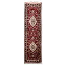 Runner Burgundy, Black, Ivory Color Hand Knotted Tabriz Wool & Silk Traditional Oriental Rug