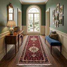 2'9''x9'6'' Runner Hand Knotted Wool & Silk Burgundy Tabriz Traditional 300 KPSI Rug
