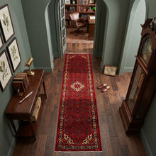 2'8''x9'8'' Runner Hand Knotted Wool Red Hamedan Traditional Rug