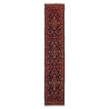 Runner Navy, Orange, Ivory Color Hand Knotted Hamedan Wool Traditional Oriental Rug