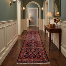 2'3''x11 Runner Hand Knotted Wool Navy Hamedan Traditional Rug