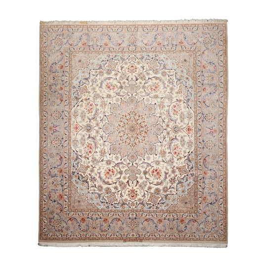 8'3''x10 Hand Knotted Wool & Silk Ivory Isfahan Traditional Rug