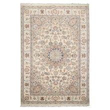 6x9 Ivory, Tan, Navy Color Hand Knotted Nain Wool & Silk Traditional Oriental Rug