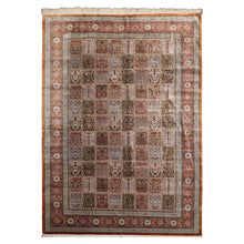 7x10 Caramel, Ivory, Green Color Hand Knotted Qum All Silk Silk Traditional Oriental Rug