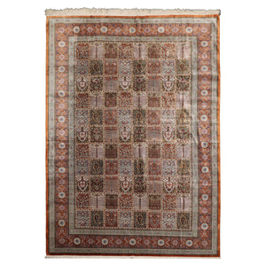7x10 Caramel, Ivory, Green Color Hand Knotted Qum All Silk Silk Traditional Oriental Rug
