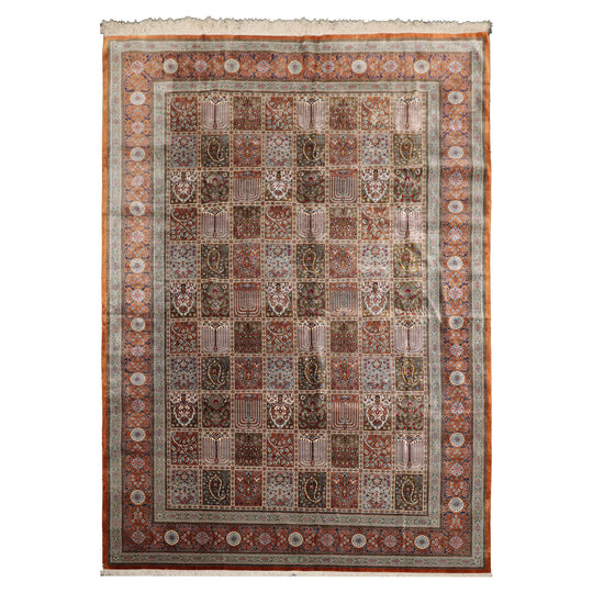 7x10 Hand Knotted Caramel Qum All Silk Traditional 600 KPSI Rug