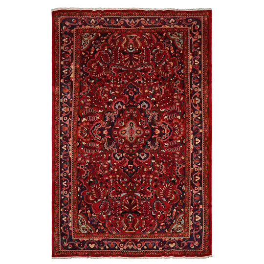 7'2''x11'1'' Hand Knotted Wool Red Hamedan Traditional Rug