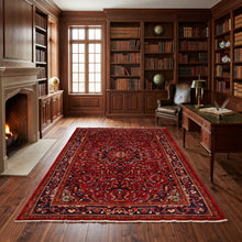 7'2''x11'1'' Hand Knotted Wool Red Hamedan Traditional Rug