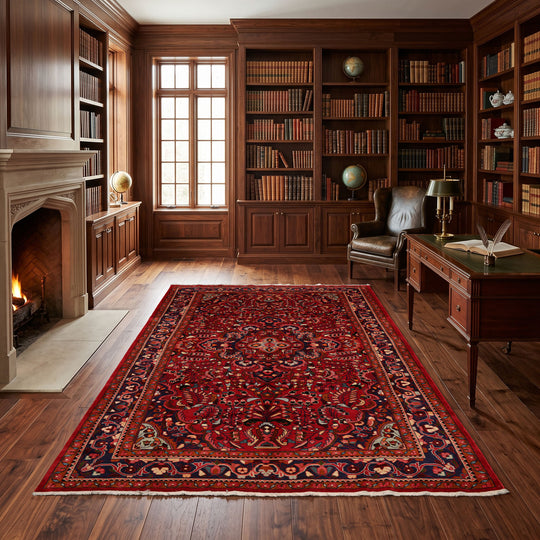 7'2''x11'1'' Hand Knotted Wool Red Hamedan Traditional Rug