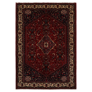 6x9 Red, Navy, Ivory Color Hand Knotted Joshican Abaden Wool Traditional Oriental Rug