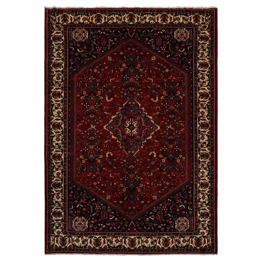 6'9''x9'1'' Hand Knotted Wool Red Joshican Abaden Traditional Rug